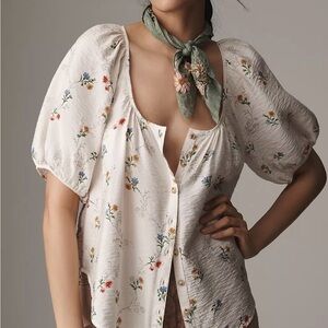 Anthropologie XL Pilcro Scoop-Neck Button-Front Printed Blouse - never worn